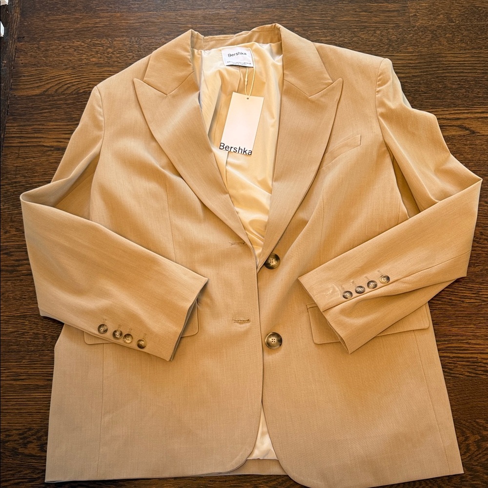 Bershka Beige Blazer with Button Accents